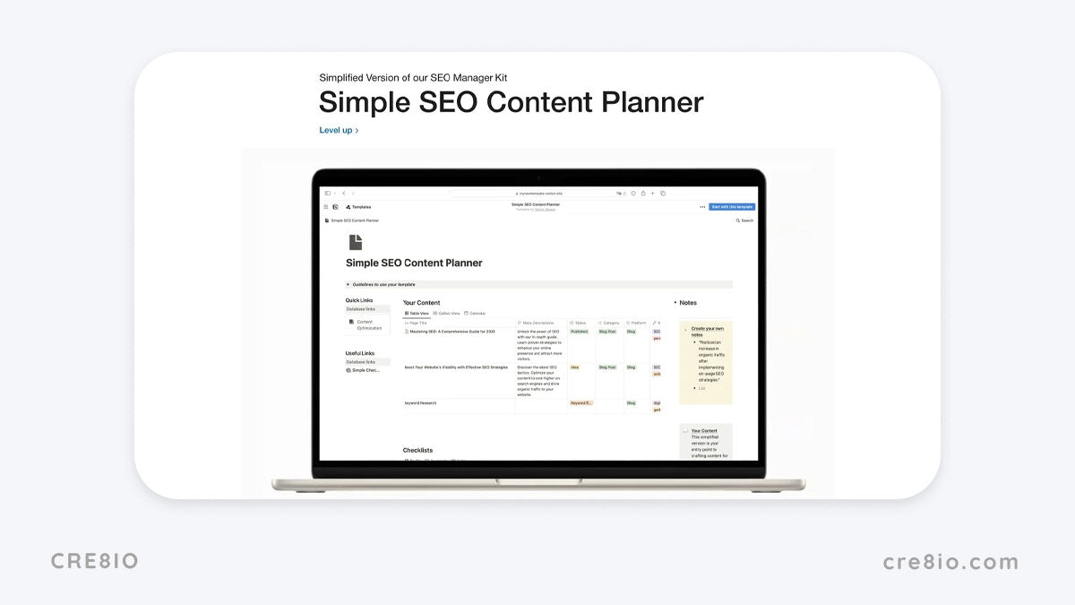 Simple SEO Planner Notion Template Simplified Version